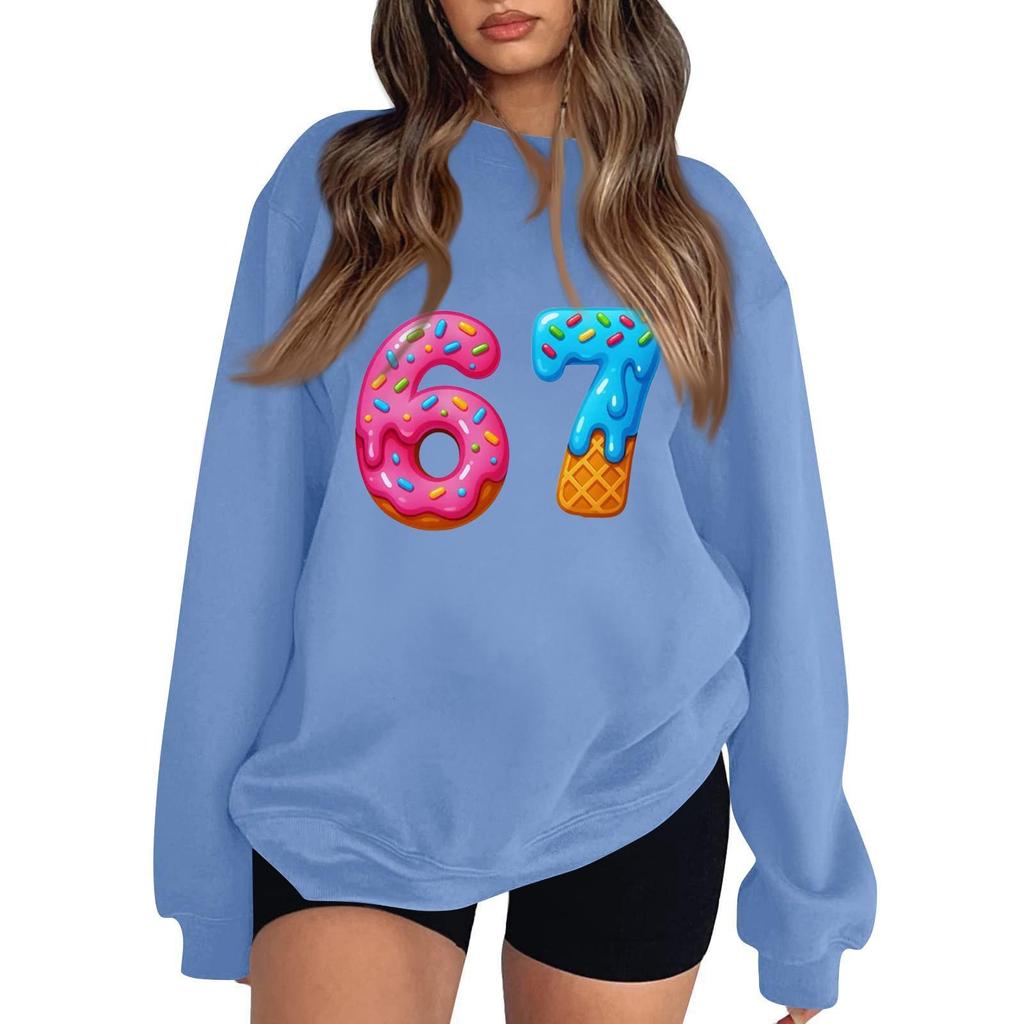 Women's Fashionable Casual Long-Sleeved Round-Neck Printed Pullover Sweatshirt