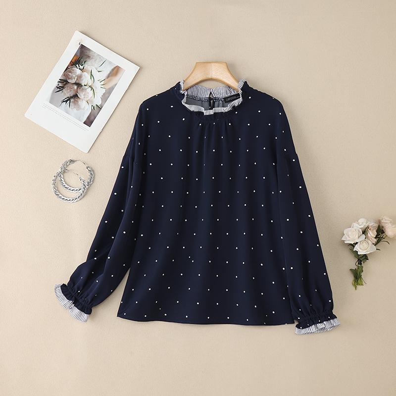 

ZANZEA Женская повседневная блузка с принтом в горошек, круглым вырезом и длинным рукавом 3XL