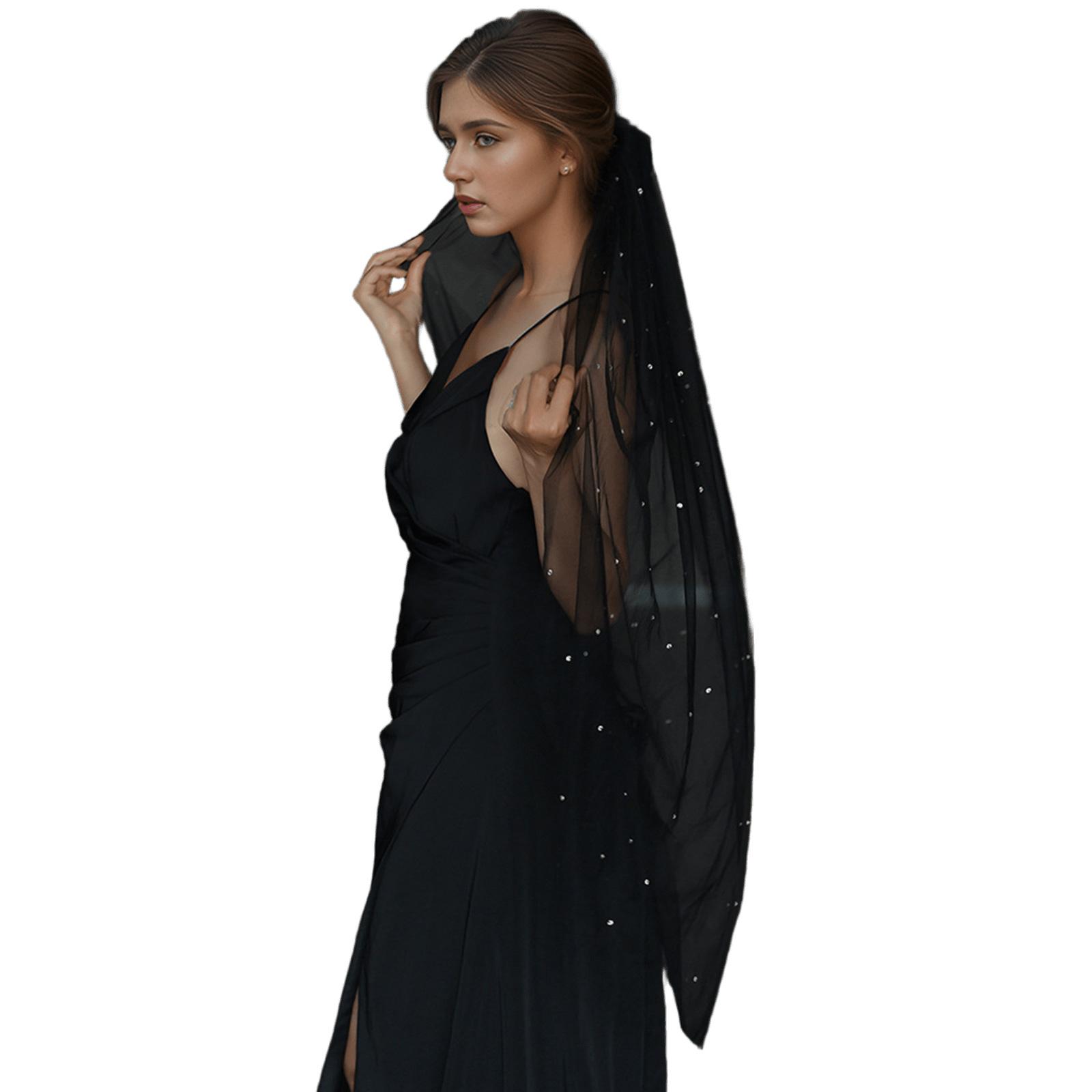 

Элегантная черная фата со стразами, уникальные головные уборы для свадеб и особых случаев чёрный