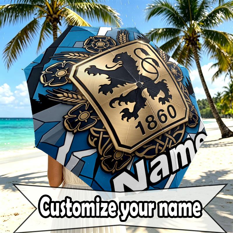 Custom Name Personalized 1860 Munchen football club Print Umbrella, Auto Open Close, 8‑Rib Sturdy Frame, Commute Camping Hiking Use, Birthday Gift