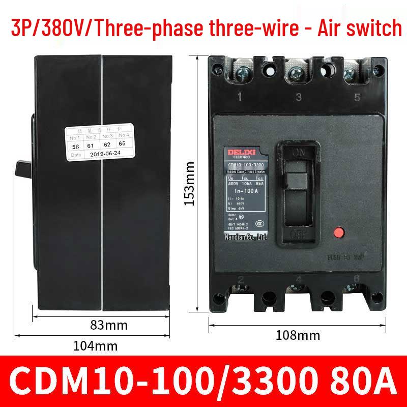 DELIXI CDM10-100/3300 Three-Phase Circuit Breaker, 100A 80A 60A, 3P Air Switch