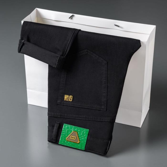 

Весна и осень, три устойчивых к ударам джинсы мужские облегающие, маленькие, прямые, эластичные, универсальные, однотонные, новые модные брендовые мужские длинные брюки 40 чёрный