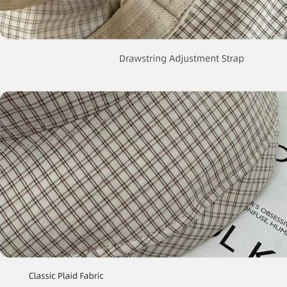 Korean Style Wide Brim Bucket Hats Summer Sunshade Basin Caps Plaid Bucket Hats  Sun Protection