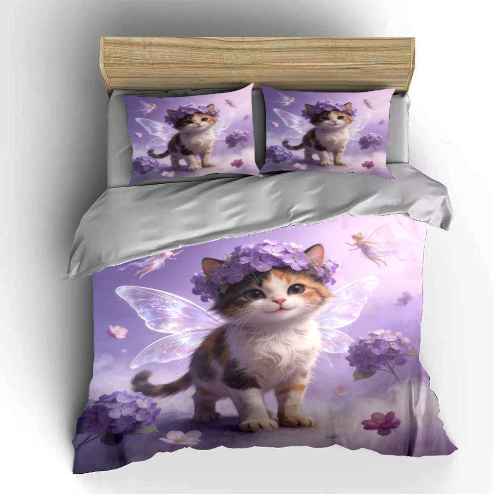 Whimsical Fairy Cat Decor Set  Kid'S And Adults' Bedroom Decor, Exquisite Three-Piece Bedding Set Gift