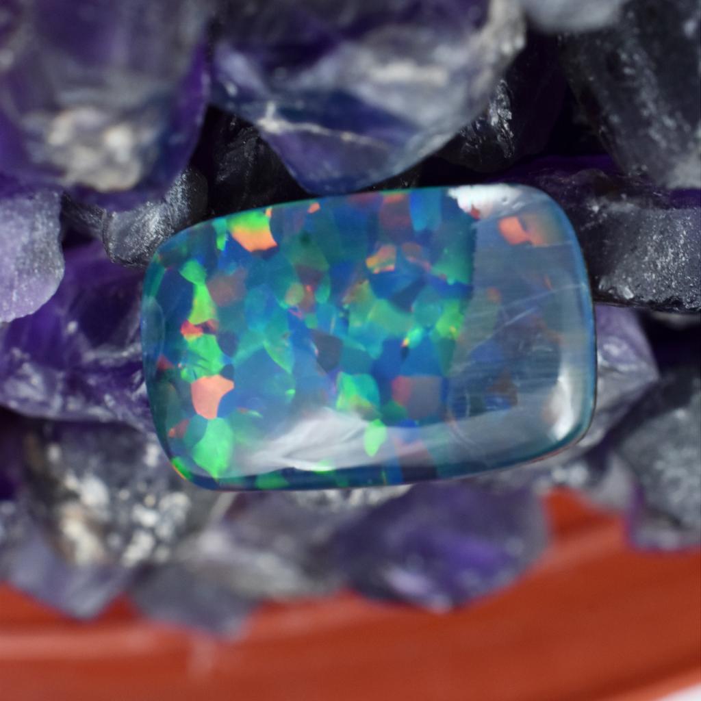 Lab-Created Opal Loose Gemstone 12.20 ct Multi-Color Cushion Cut October Birthday Birthstone