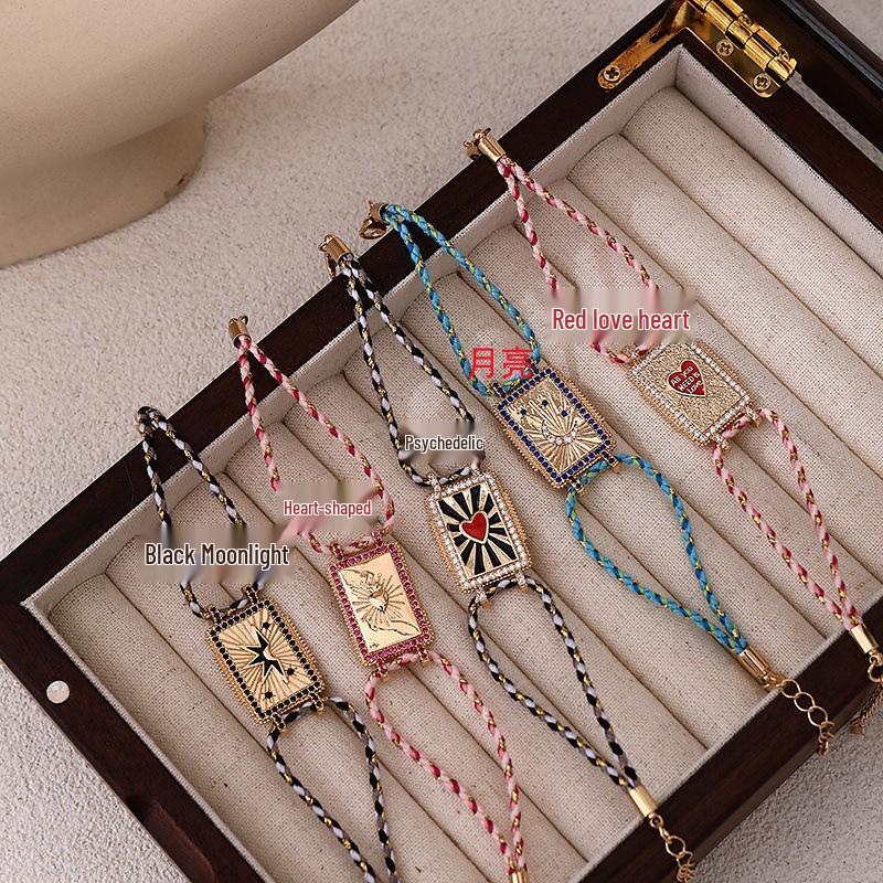 Vintage Tarot Card and Heart Moon Geometric Necklace Bracelet Set