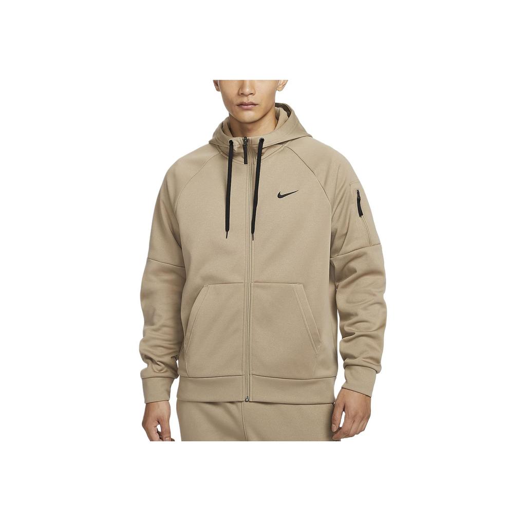 Nike Therma-Fit Ensfarvet Fleece Full Zip Varm Hettejakke Genser Herre yttertøy Khaki DQ4831-247