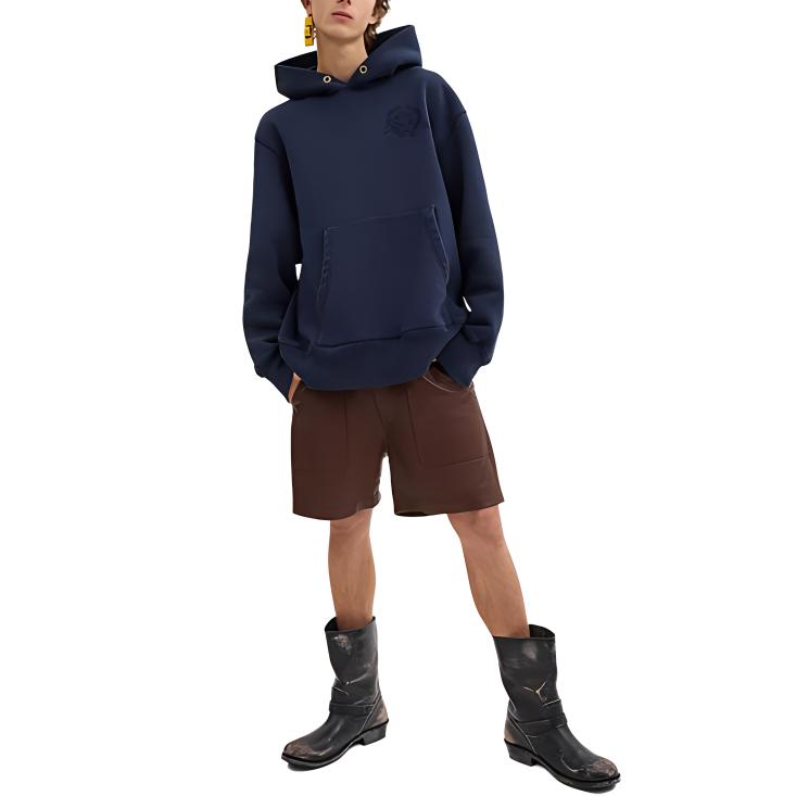 Coach Ss24 Solid Color Logo Badge Embroidered Loose Fit Long Sleeve Hoodie Men hoodies Navy-Blue CX653-B5H