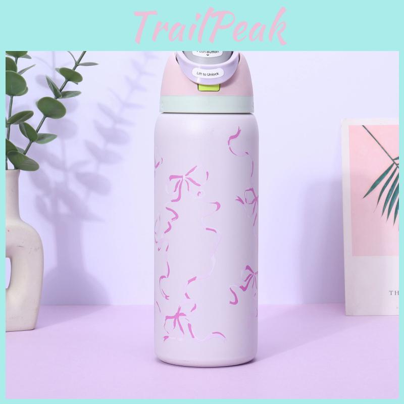 Bow Pattern Ribbon Print Water Bottle Thermos Cup For Sports Travel School Gift