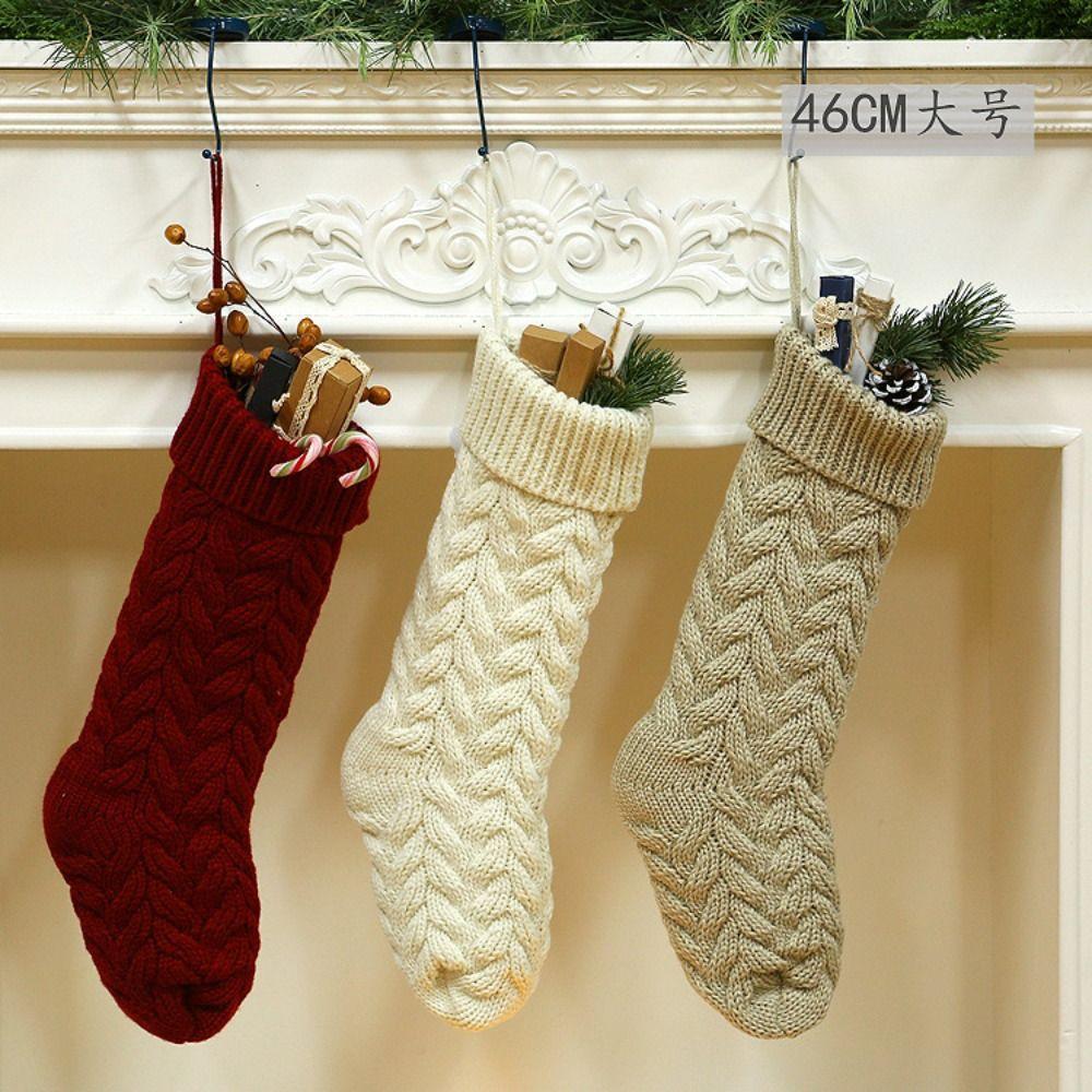 Hanging Knitted Christmas Stocking Large Size Gift Bag Christmas Gift Sock  Christmas Decor
