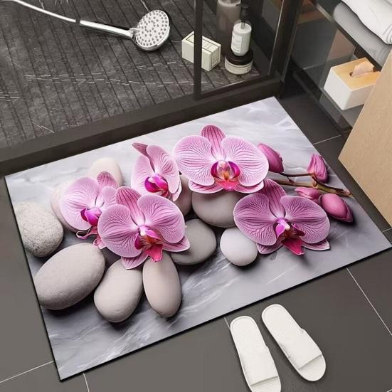 Golvmatta Halkfri Badrumsmatta med Grov Yta Gummiprickar på Baksidan Mjuk Beröring Diatomitlera Snabbtorkande Dräneringshål Badrumsmatta