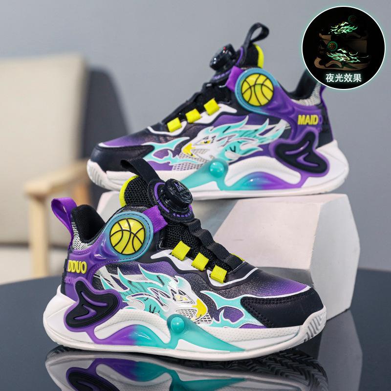 Children's basketball shoes boys' shoes summer 2025 new student sports shoes running rotating button mesh breathable