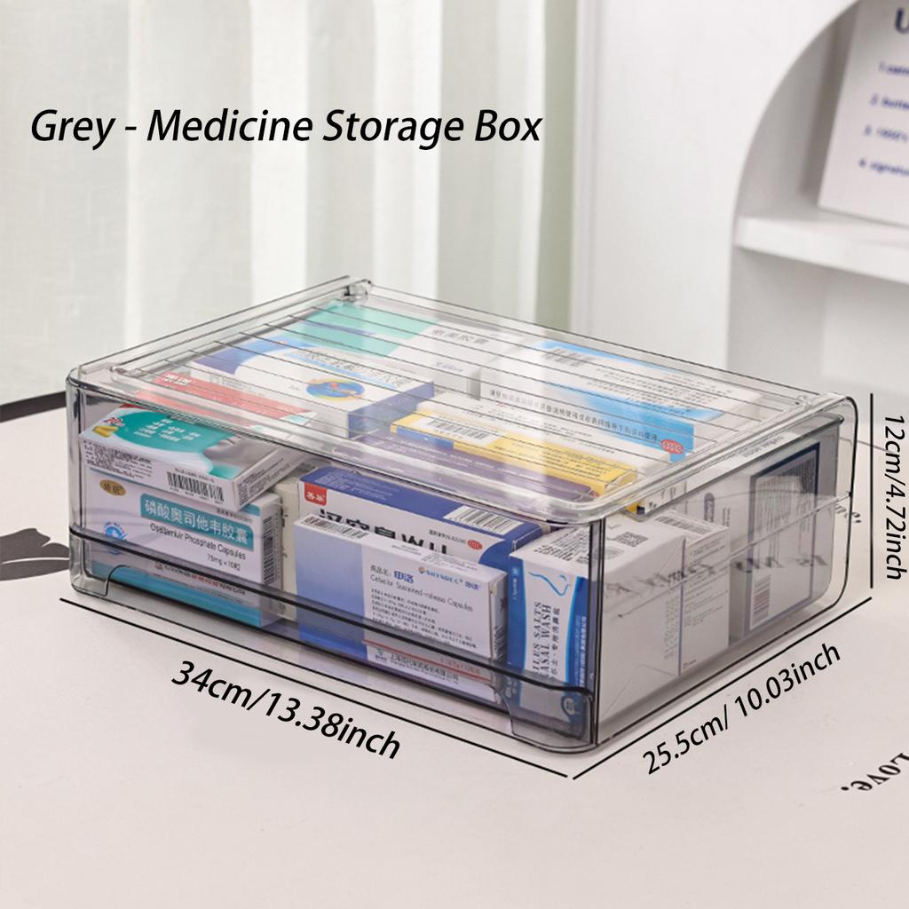 1 Stück graue Schubladen-Acryl-Medikamentenaufbewahrungsbox, stapelbare Medikamentensortierbox mit großem Fassungsvermögen, ausziehbare Medikamentenbox