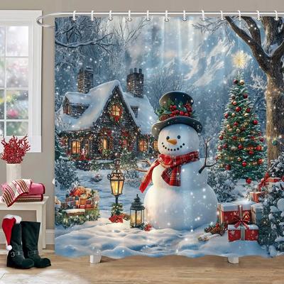 Vánoční sněhulák sprchový závěs růžový perníkový domeček Santa Claus vánoční dárek polyesterové sprchové závěsy koupelnová dekorace s háčky