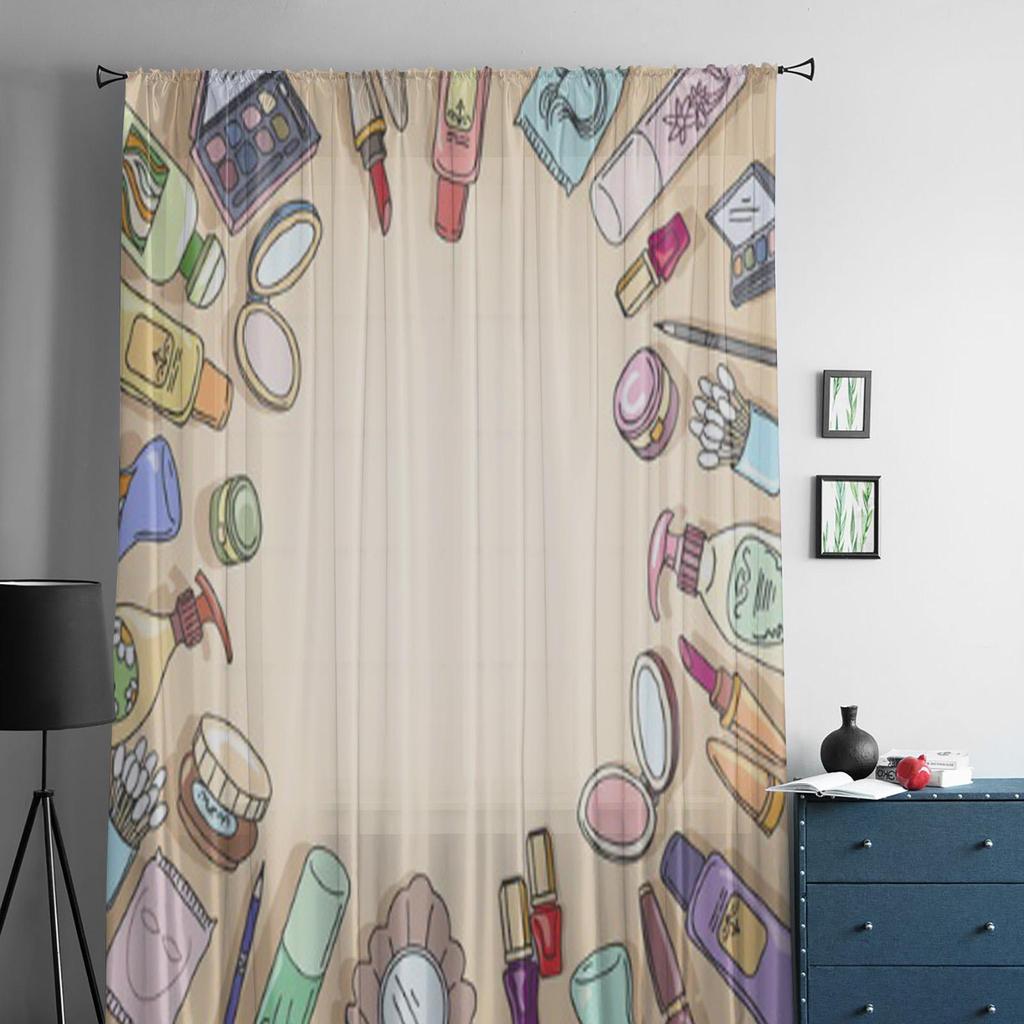 Cosmetics Hand Drawn Sheer Curtain For Living Room Modern Voile Tulle Window Curtains For Bedroom Kitchen Drapes