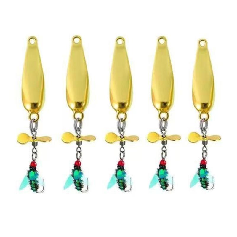 5pcs Spoon Spinner Sequins Baits with Propellers Worm Fly Lures Fly Metal Fly Fishing Baits Fishing Accessories