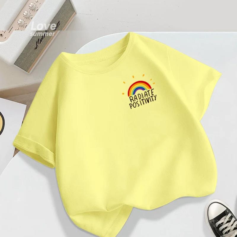 Jungen Mädchen T-Shirt Sommer Baumwolle Kurzarm T-Shirt Trendiges Regenbogen Design Kinder T-Shirt Mode Kinder Kleinkind Oberteile Zurück zur Schule
