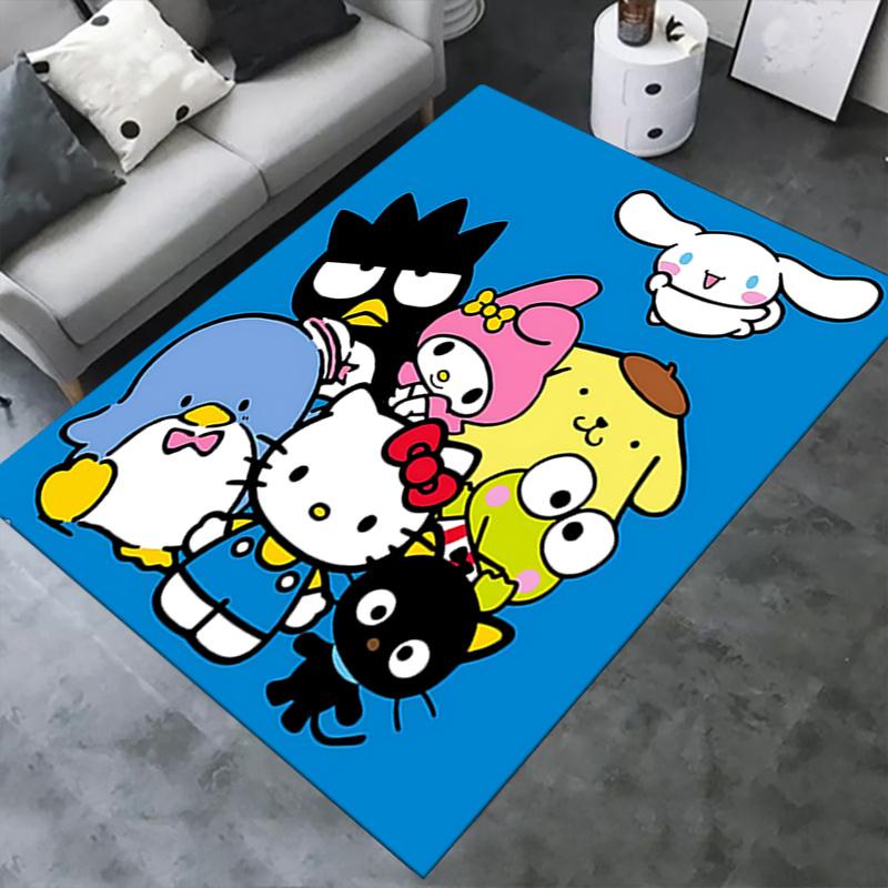Office Rug Hello Kitty, Sanrio Characters Anti-Slip Rug, Machine Washable for Living Room, Bedroom, Office, Multiple Sizes, Bedroom Mat, Decorative Ma