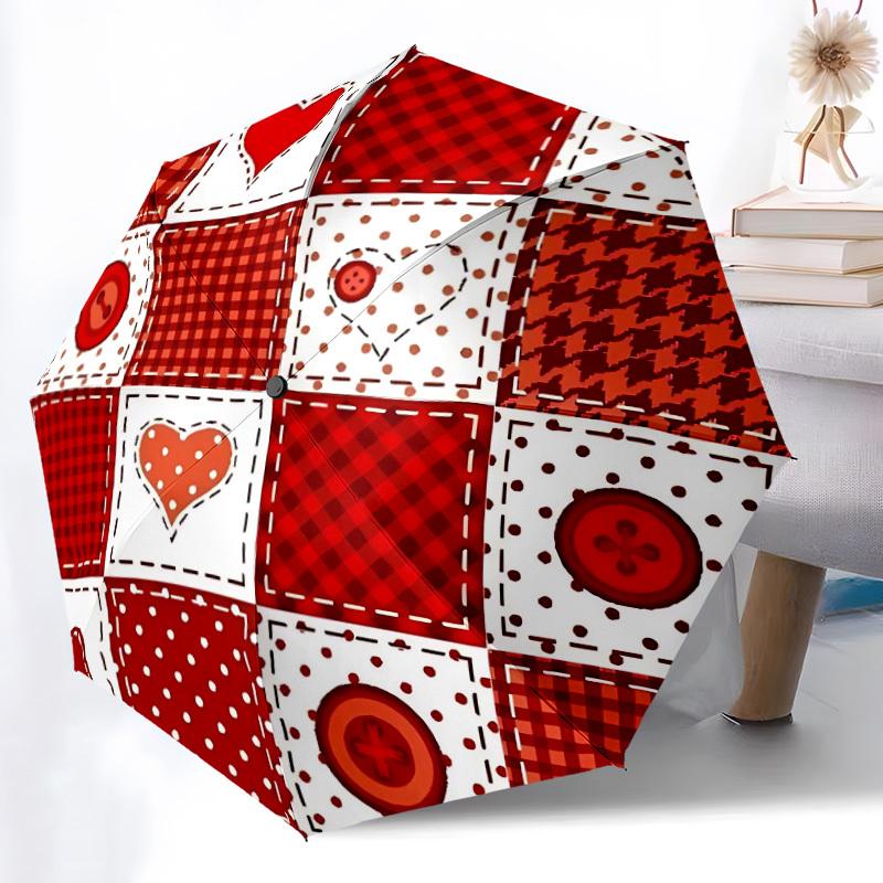 

1pc Patchwork Heart Pattern Automatic Folding Umbrella - 8-Rib Durable Iron Frame, Compact Portable for Daily Travel yy251205074