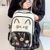 Kawaii Cat Backpack Ita Bag Large Capacity Nylon School Backpack with Clear Pin Display Pocket Cute Anime Bookbag for Girls