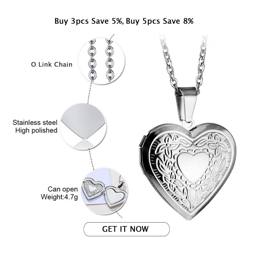 Romantic Love Heart Locket Pendant Necklaces For Women Silver Color Stainless Steel Photo Frame Promise Jewelry Chokers Gift