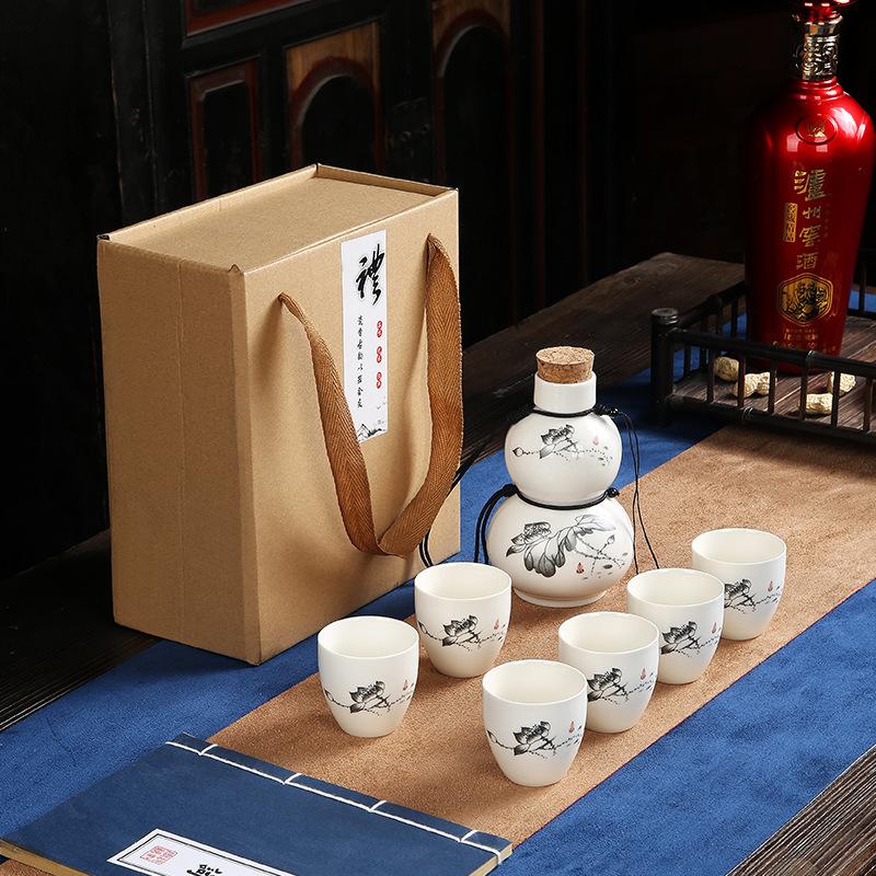 Japanese Ceramic Sake Set Traditional Six Sake Cups One Pots Baijiu Dispenser Party Bar Restaurant Drinking Utensils Gifts New