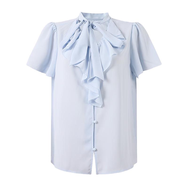 Sweet Ruffled Chiffon Blouse with Flutter Sleeves S