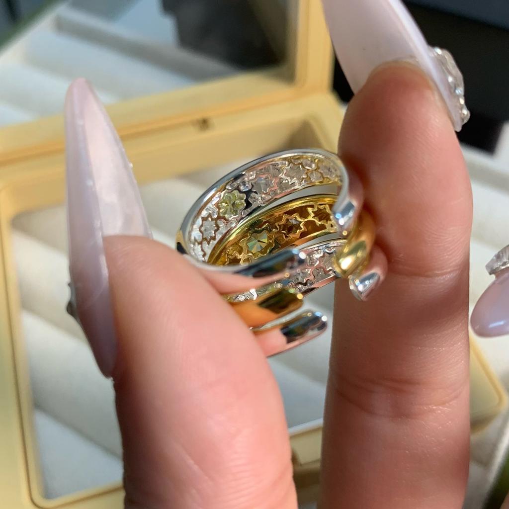 Medieval Style Pillow-Shaped Star Yellow Diamond Ring Women'S Niche Design Light-Sensitive Surface Octagram Ring Opening Ins Temperament
