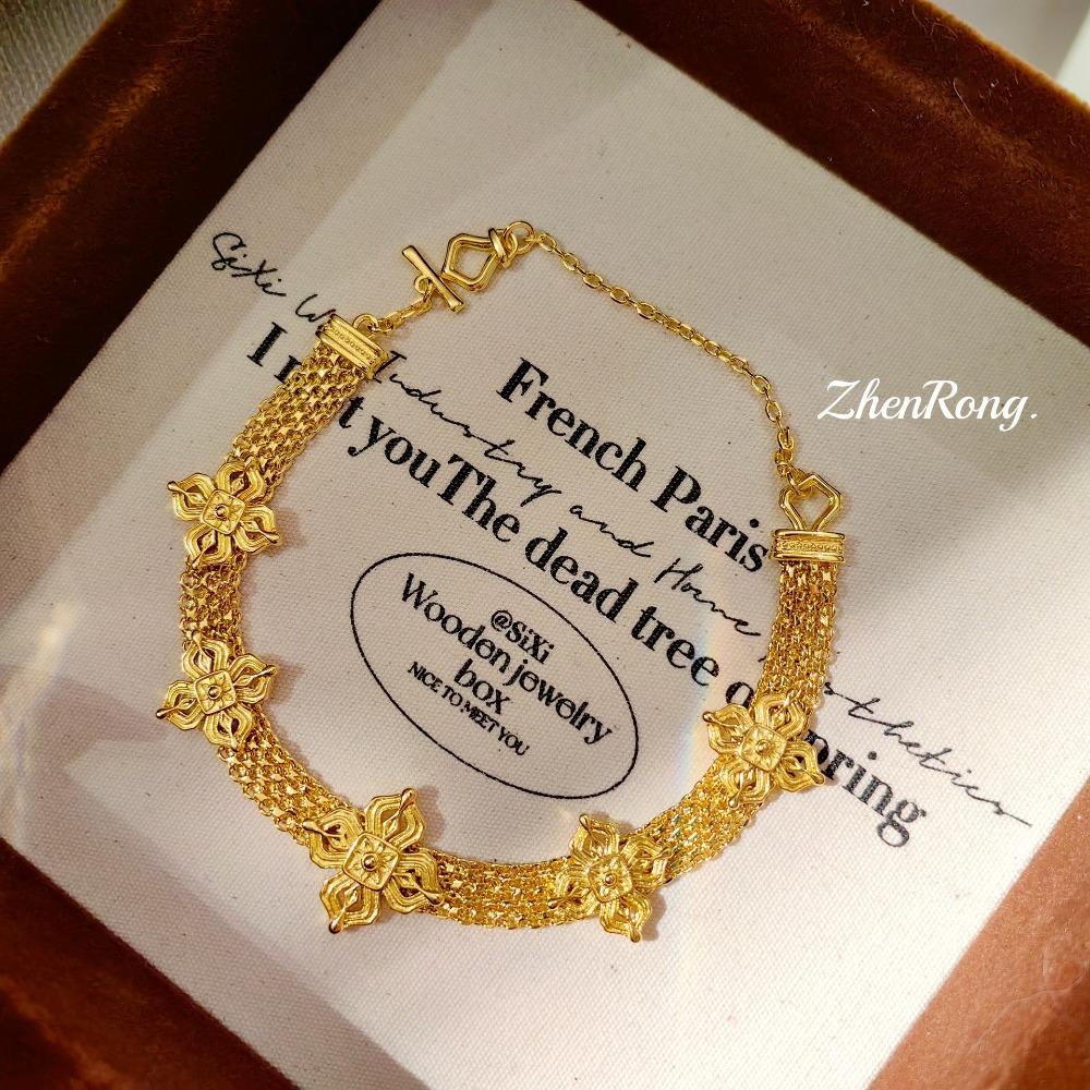 

Elegant Tibetan Dzi Bead Bracelet Vintage Gold Plated Tassel Watch Chain for Women Luxury Fashion Jewelry