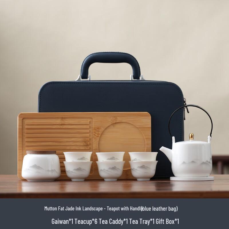 

Mutton Fat Jade Ink Landscape Ceramic Travel Tea Set