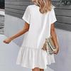 Women's Summer Cotton Linen Midi Short Sleeve Dress Casual V-Neck Button Down