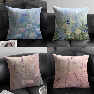Little Flowers INS Cushion Cover Natural Linen Organic Fabric DoubleSided Printing Sofa Home Decor Gift Pillow Case