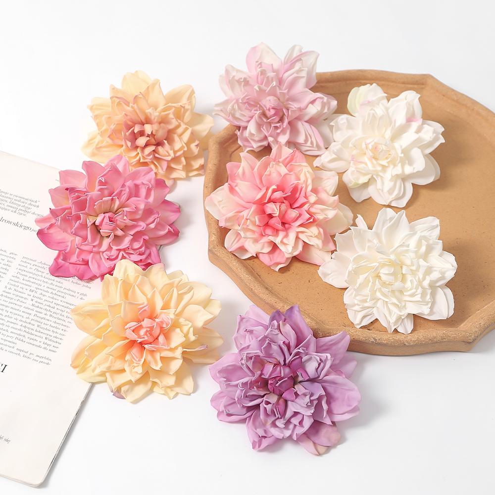 1/3Pcs Artificial 12cm Dahlia Flower Burning Edge Fake Flower Head Room Decoration Garden Party Breast Flower Wedding Table Deco