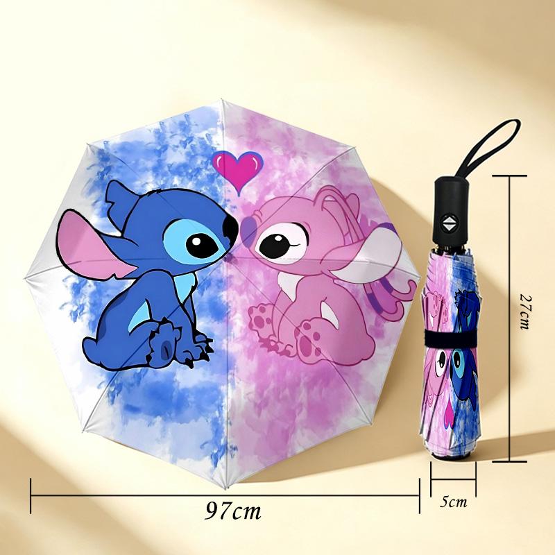 Lilo Stitch Love 8 Ribs 3Fold Black Glue Uv Protection Umbrella Sun Protection Rainproof Compact Folding Umbrella For Travel Daily Use C924741