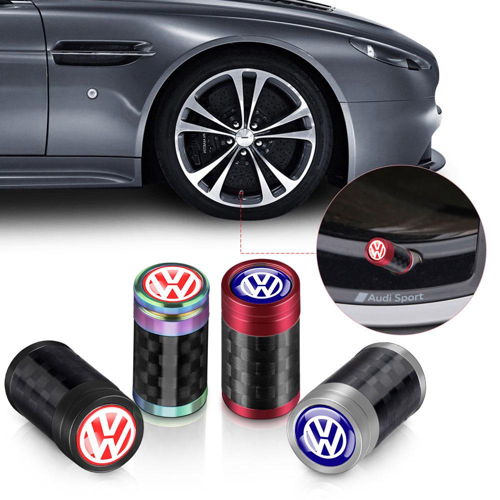 W130Car Accessories Carbon Fiber Wheel Tire Valve Caps Stem Case For Volkswagen Golf Passat Jetta Tiguan Polo GTI Beetle Vento Rline