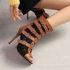 Women Sandals Summer Mesh Boots 2025 Belts Decor Peep Toe Dance Stiletto