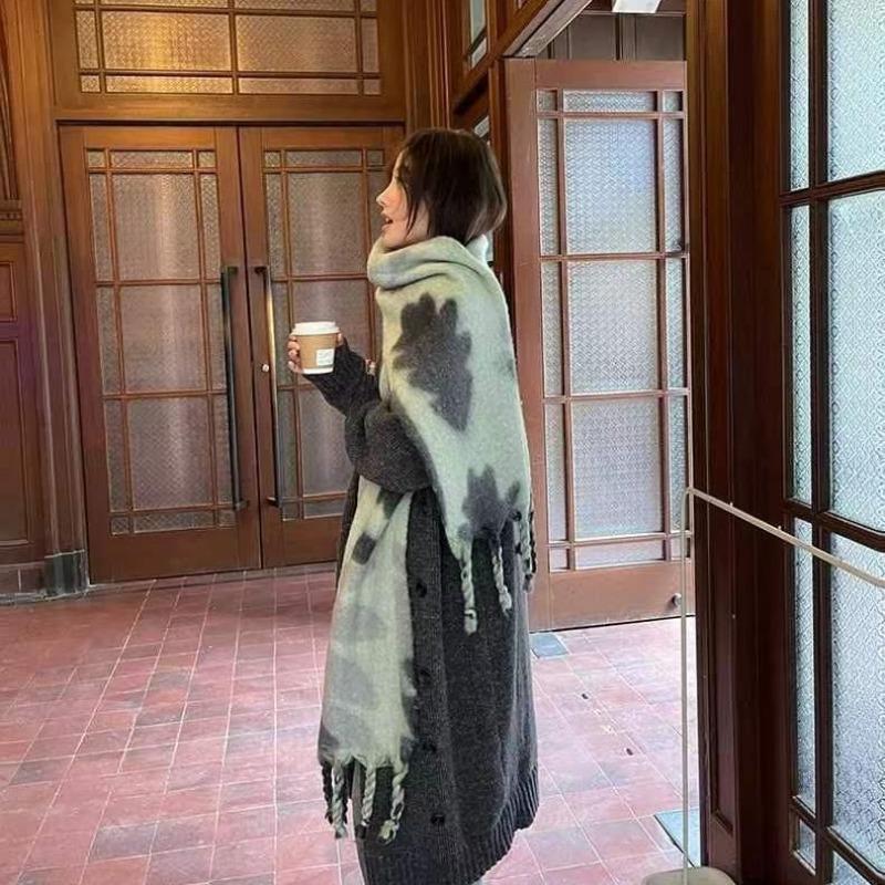 Soft and fluffy like the sun~ Thickened scarf with mohair contrasting colors in autumn and winter, big shawl, warm scarf for women
