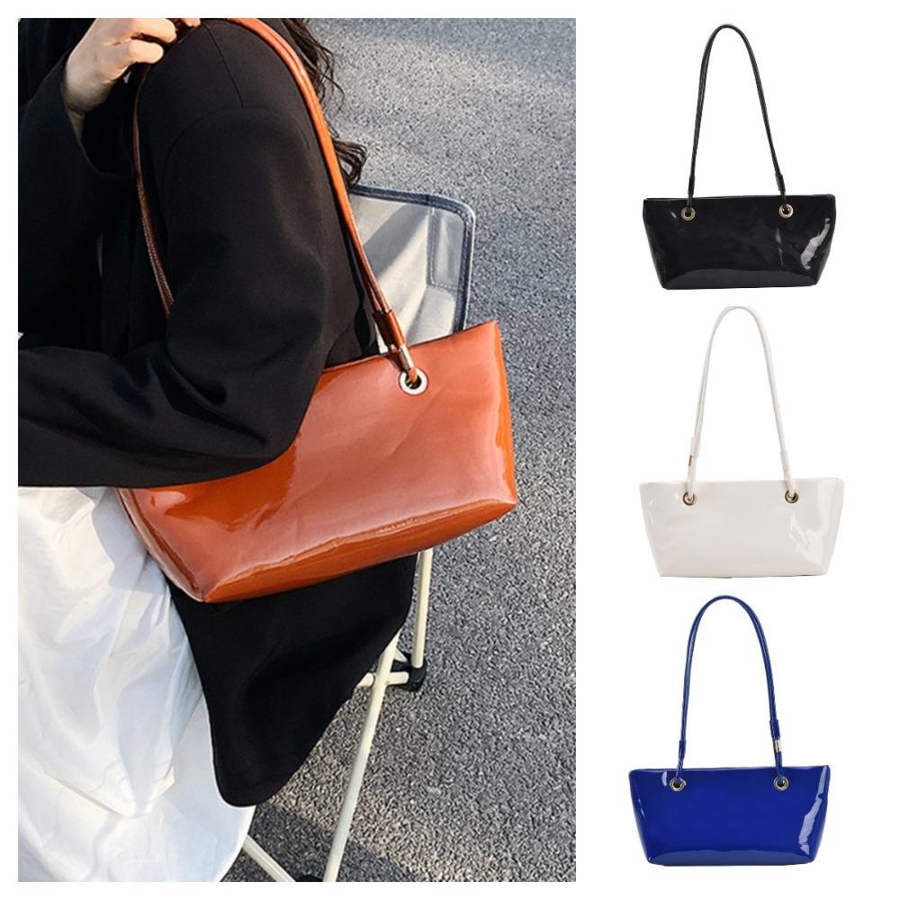 Smooth Korean Style Underarm Bag Elegant Commuting Tote Bag Patent Leather Shoulder Bag  Outdoor