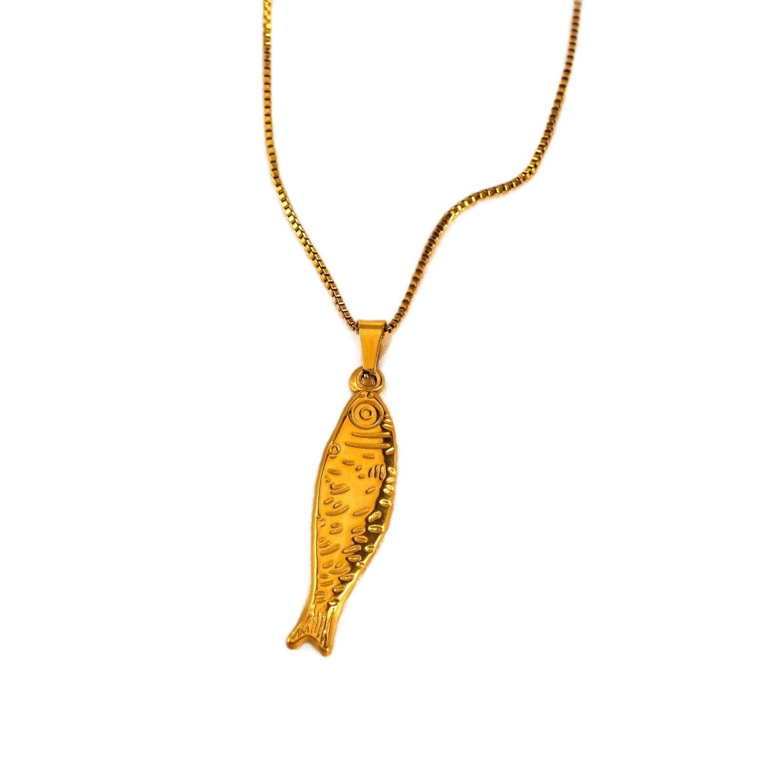 

Unisex 18k Gold Stainless Steel Koi Fish Pendant Necklace Geometric Ocean-Inspired Minimalist Trendy Fish Charm for Gift золотий