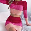 Autumn and Winter Multi-color Long-sleeved Crop Top, Hip-hugging Skirt, Knitted Suit Women's Clothing