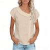 Womens Cotton Linen Tops Asymmetric Neck Short Sleeve Shirts With Buttons