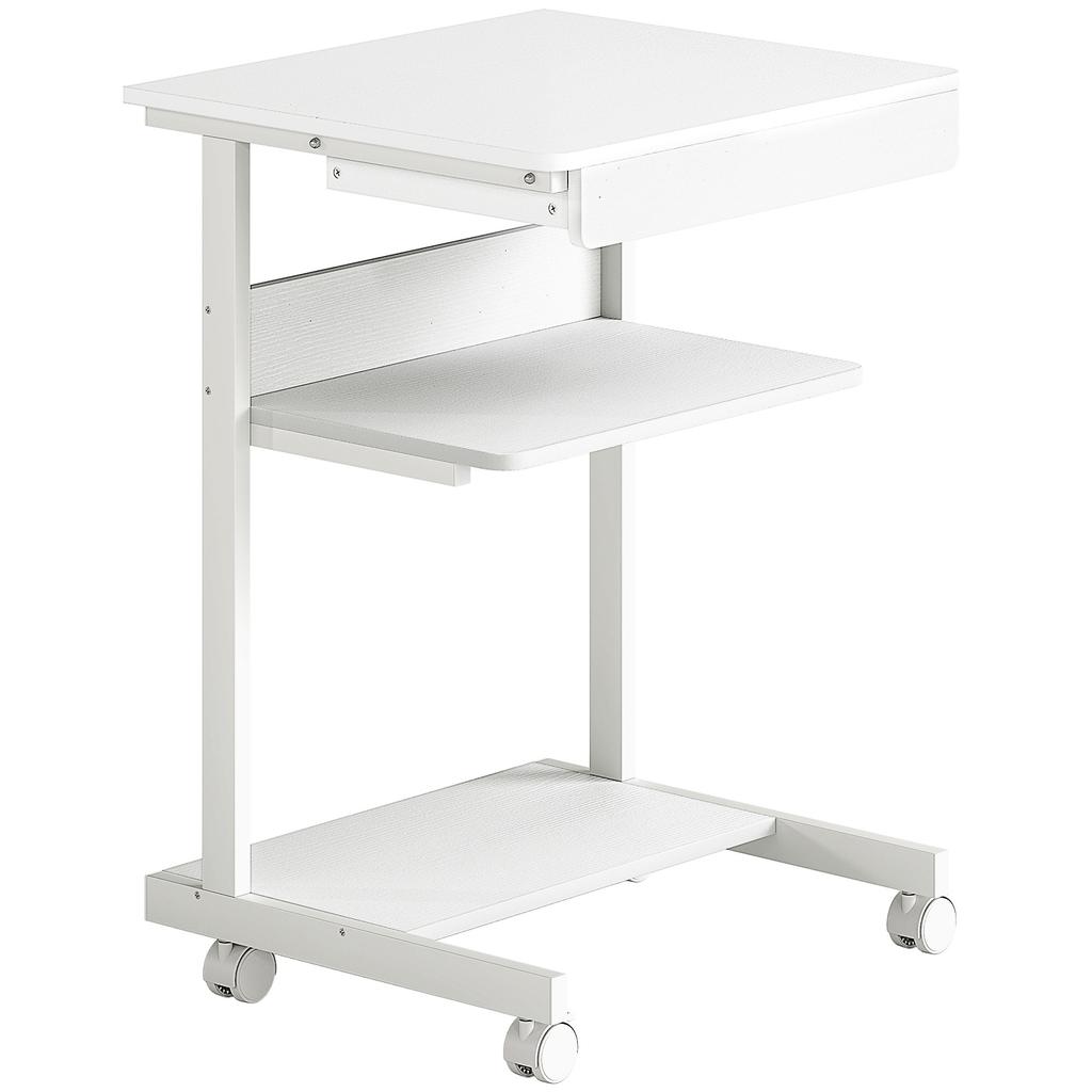 Rolling Desk with Drawer and Shelves, 4 Wheels, Compact, Chipboard, Metal