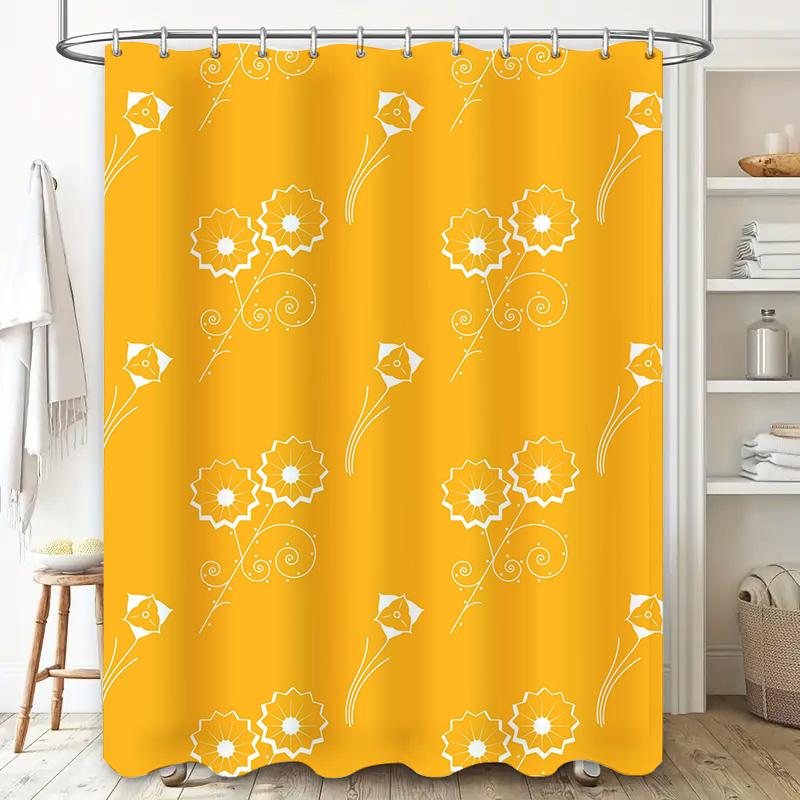 Modern Flower Pattern Bath Shower Curtain Waterproof Durable Decor for Bathroom Available in Various Sizes
