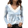 Women's Christmas Long Sleeve Top with Snowflake and Christmas Tree Print, Collar and V-Neck