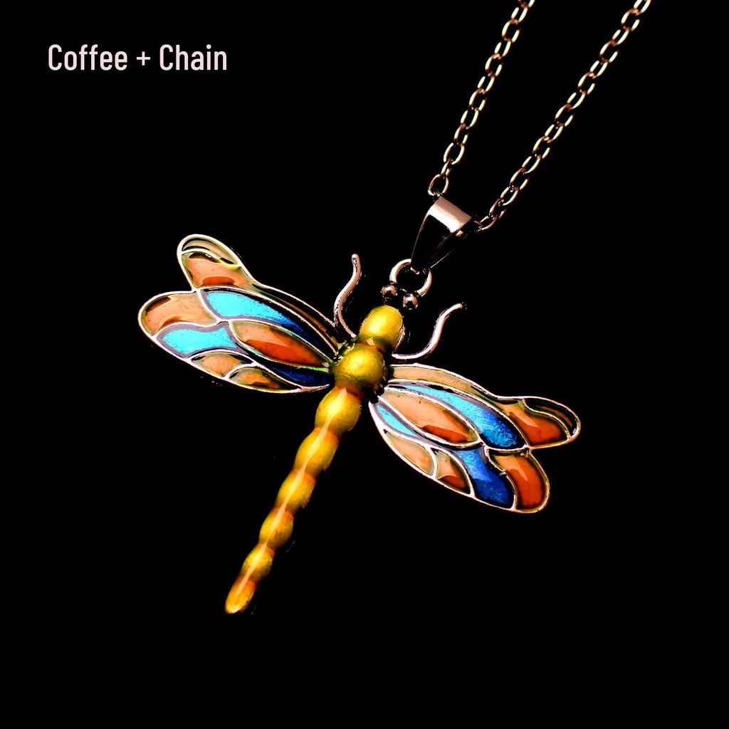 Silver Dragonfly Necklace with Luminous Butterfly - Retro Forest-Inspired