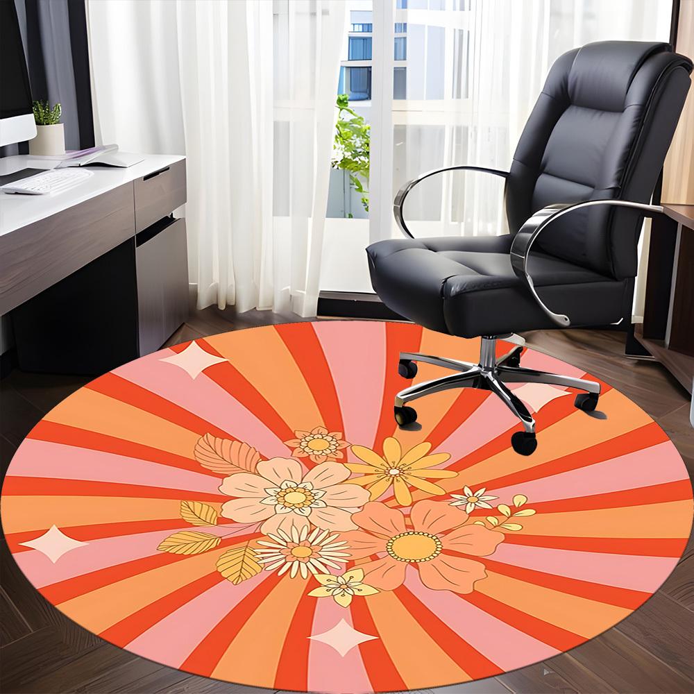 1pc Floral Burst Office Round Area Rug,  Mat Suitable For Office, Under Office Chairs Bedroom Living Room Home Decor, Room Deco
