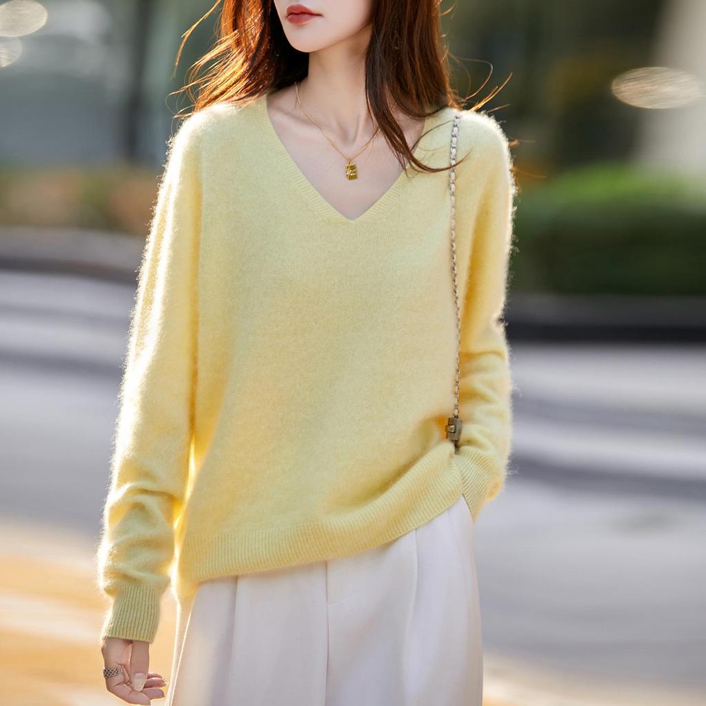 Brushed Series Heavyweight Cashmere Seamless Knitted Sweater Pullover for Women