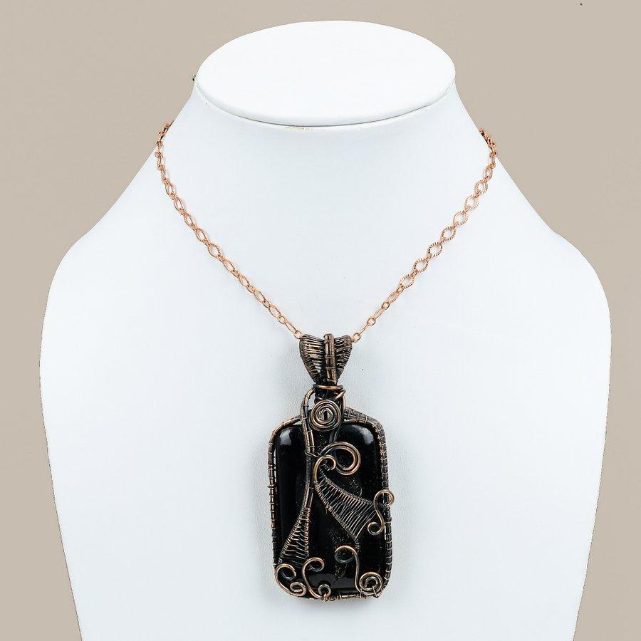 Black Botswana Druzy Copper Wire Wrap Jewelry Pendant 3.47" E4i55