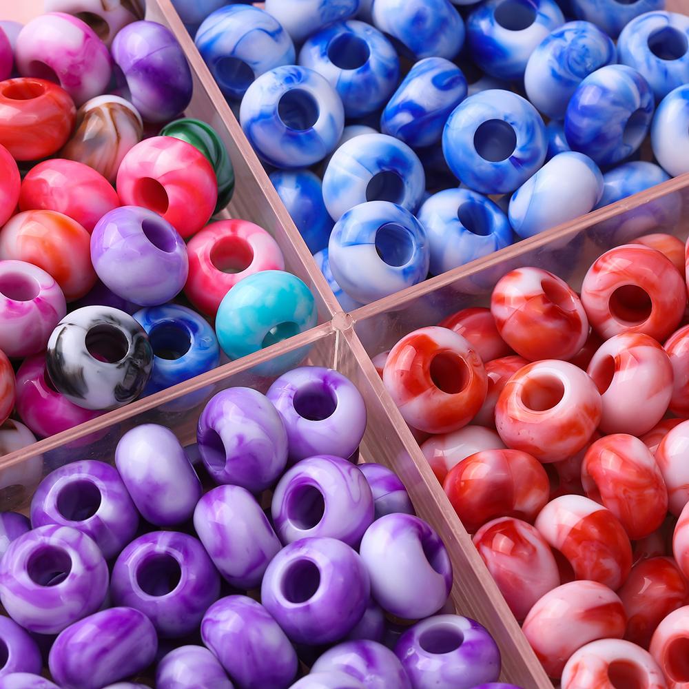 20pcs Acrylic Mixed Color Big Holes Beads Round Spacer Loose Beads for DIY Necklace Bracelet Earring Jewelry Making Accessories