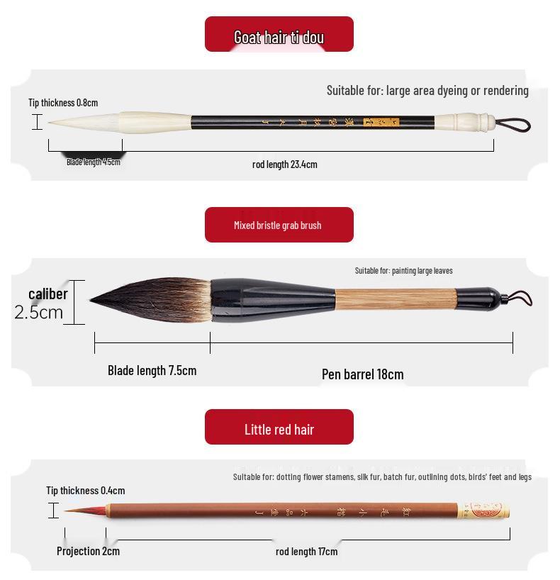 Liupintang Professional Chinese Painting Brush Set - Mixed Sheep Hair, White Cloud Outlining, Full Set for Beginners